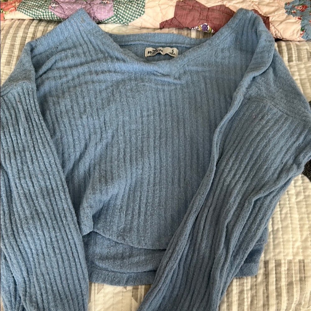 Hollister Blue Ribbed V-Neck Sweater